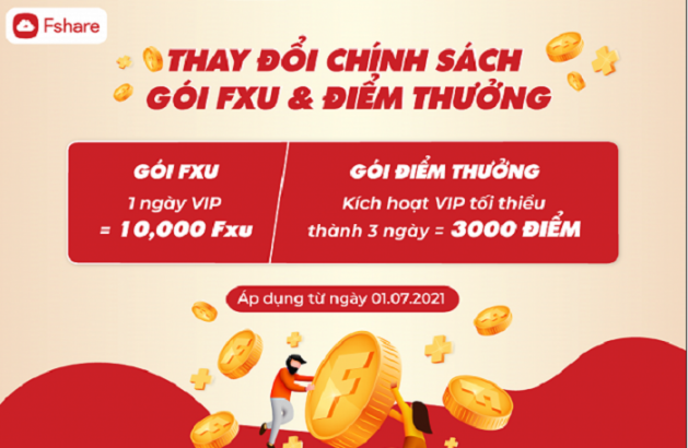 Fshare thay đổi chính sách gói Fxu và điểm thưởng từ ngày 01/07