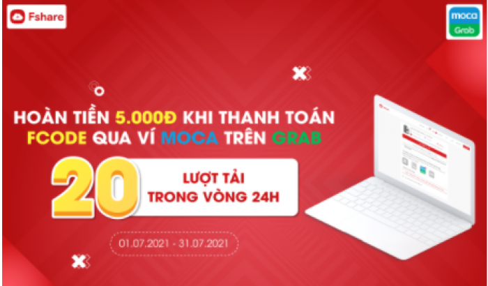 Hoàn tiền khi thanh toán gói Fcode của Fshare qua ví Moca trên ứng dụng Grab