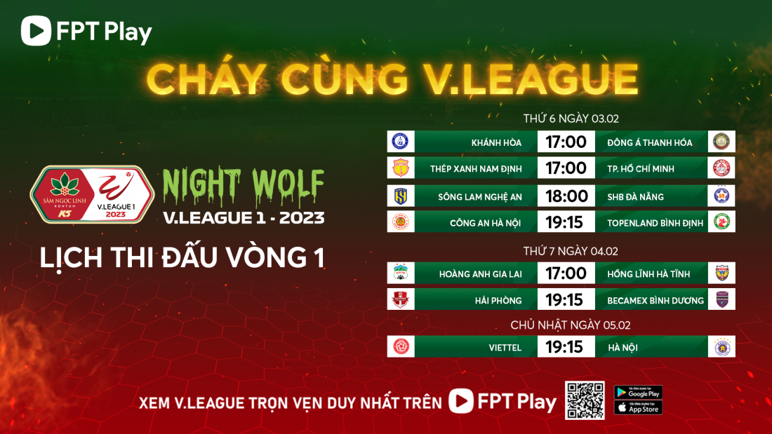 Những cặp đối đầu hấp dẫn nhất Night Wolf V.League 1-2023